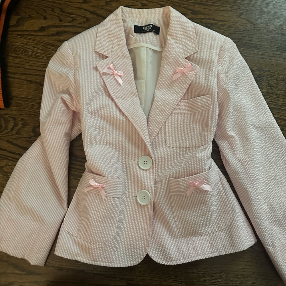 coquette baby pink coat bows